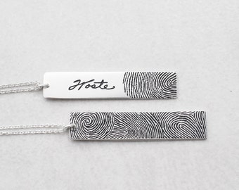 Actual Fingerprint Bar Necklace by GracePersonalized -  Personalized Fingerprint Necklace - Memorial Jewelry - Meaningful Mother's Day Gifts