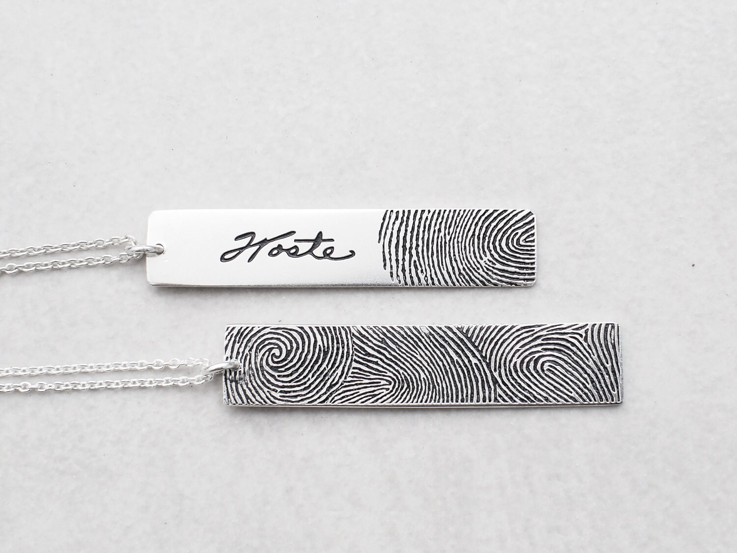 Fingerprint store bar necklace