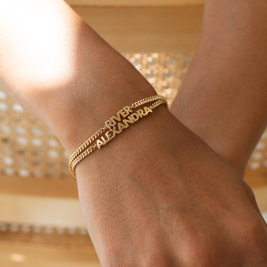 Custom Name Bracelet With Curb Chain Personalized Name Jewelry Birthday Gift for Her NELLY