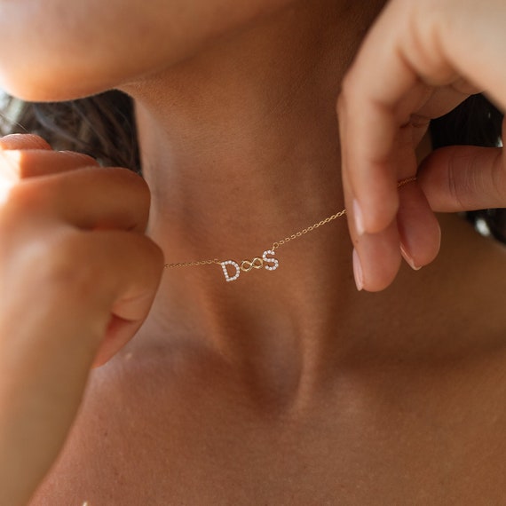 Custom Initials Necklace Dainty Couple Initials Kids Initials Pav