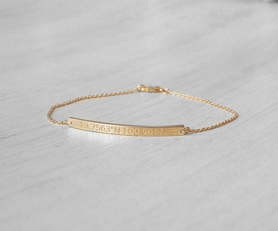 Silver or Rose Gold with Custom Coordinates Latitude Longitude Bracelet in Gold