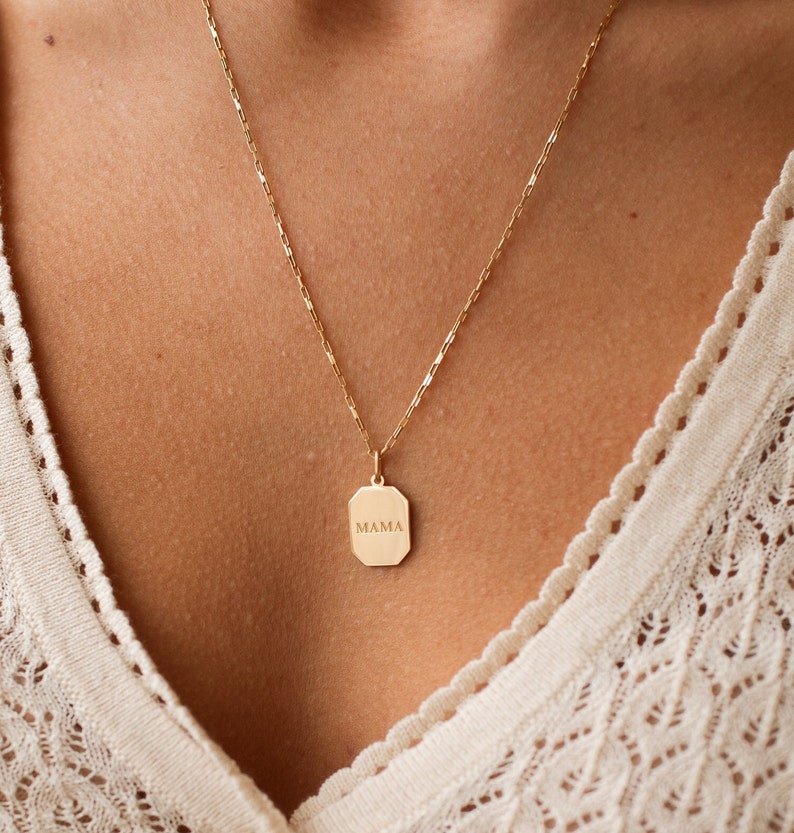 Mama Tag Necklace by GracePersonalized Minimal Mama Pendant with Dainty Mini Link Chain Mom Gifts ELENA MAMA NECKLACE image 3