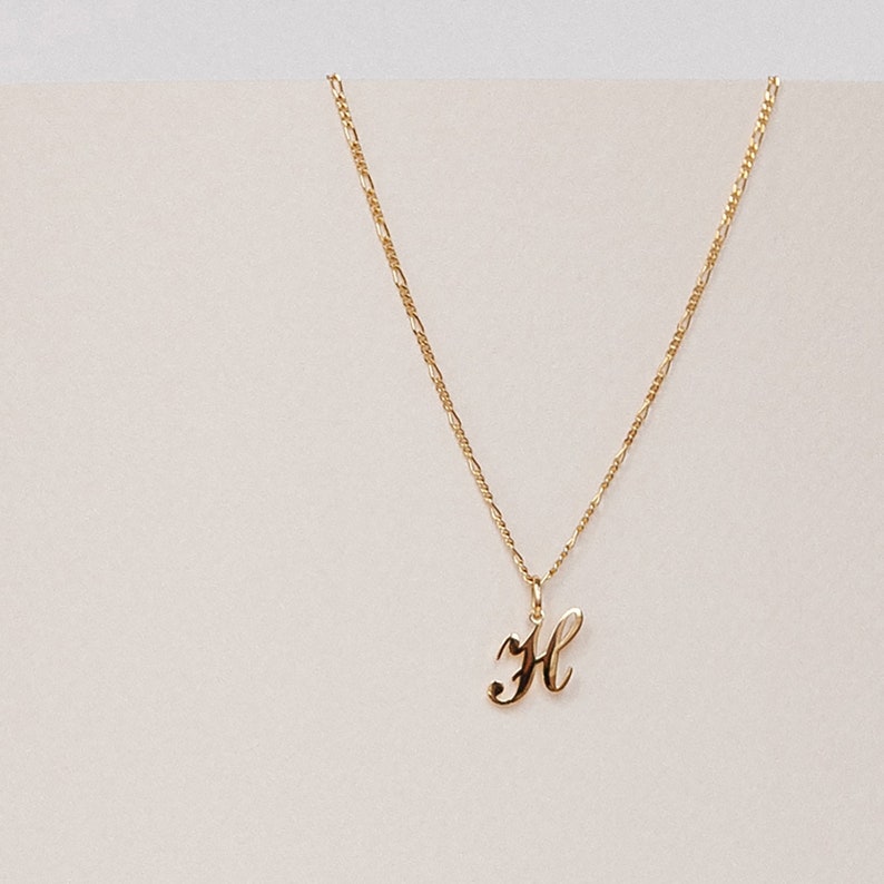 Ready-To-Ship | Custom Initial Necklace - Script Initial on Figaro Chain - Initial Charm Necklace -Personalized Gift - Mother's Day Gift 