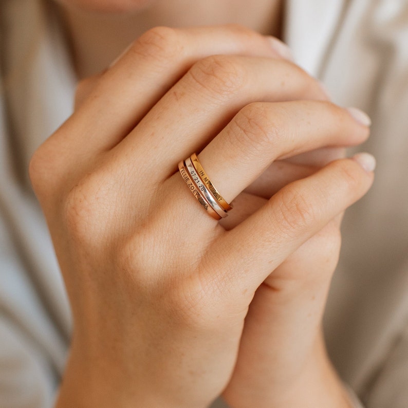 Dainty Stacking Name Ring by GracePersonalized Custom Engraved Skinny Band Ring Delicate Minimal Personalized Name Ring REBECCA Ring image 3