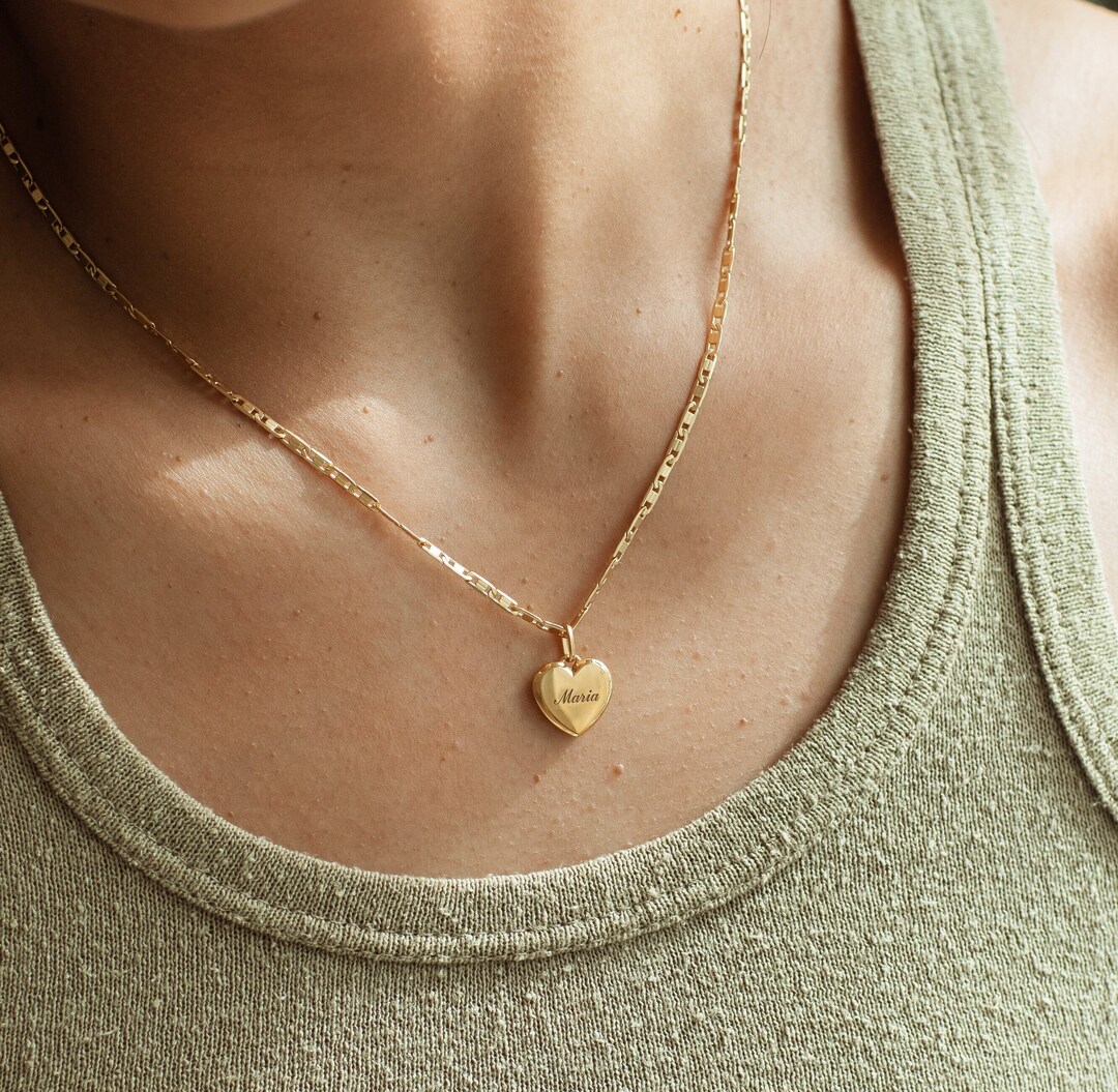 Custom Name Heart Necklace by Gracepersonalized Personalized Engraved