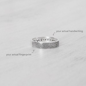 Actual Fingerprint Ring by GracePersonalized Personalized Fingerprint Band Couple Jewelry Custom Silver Memorial Jewelry image 2