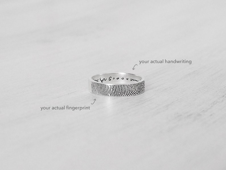 Actual Fingerprint Ring by GracePersonalized Personalized Fingerprint Band Couple Jewelry Custom Silver Memorial Jewelry image 2