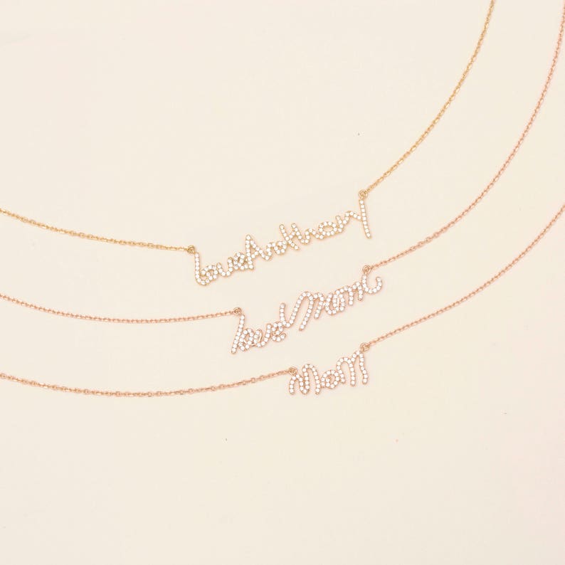 Pave Stone Signature Actual Handwriting Keepsake Memorial Jewelry #PN02D02 Custom Pave Stone Handwriting Necklace