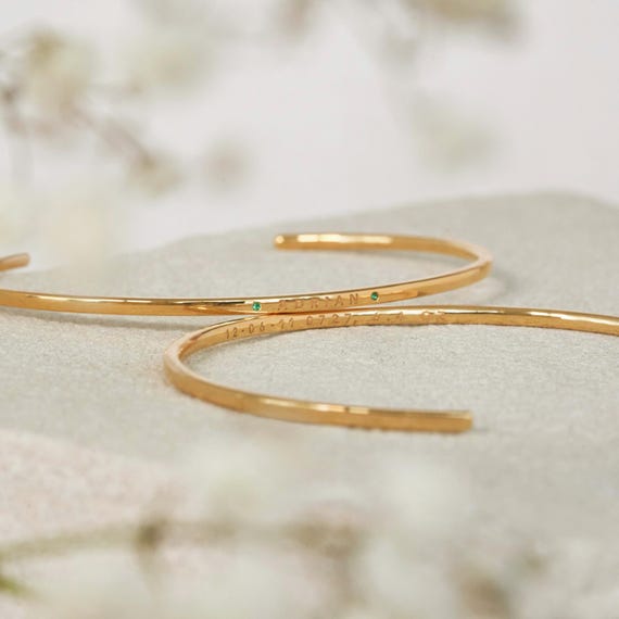 Dainty Cuff Birthstone Bracelet - Custom Engraved Jewelry - Thoughtful Gift for Mom | Grace Personalized