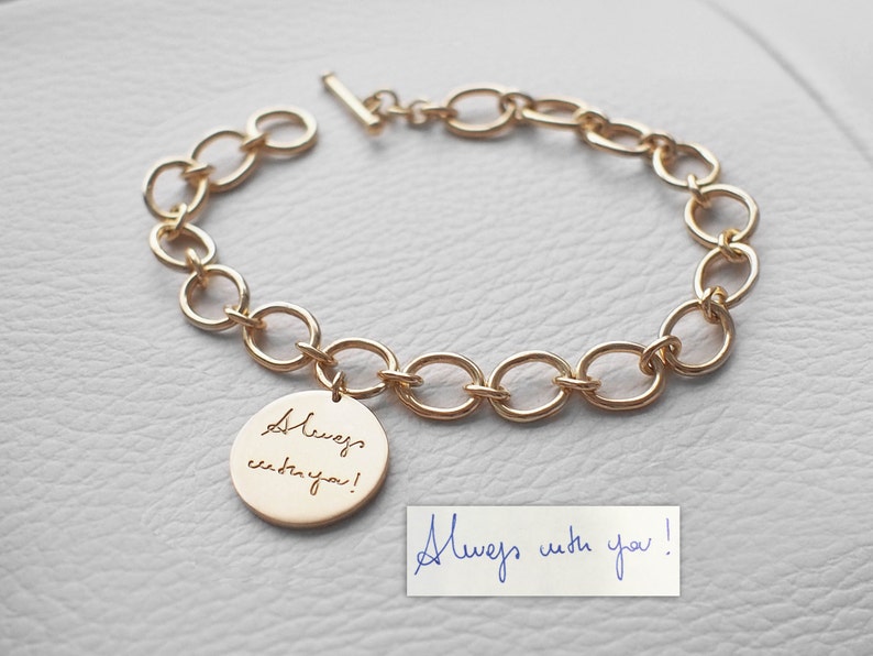 Actual Handwriting Charm Bracelet Handwriting Charm with Initial Tags and Birthstones #LA15 Personalized Memorial Signature Bracelet