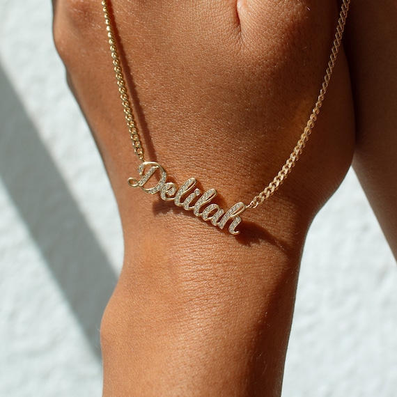 Script Font Nameplate Name Necklace Script Font Nameplate Name Necklace