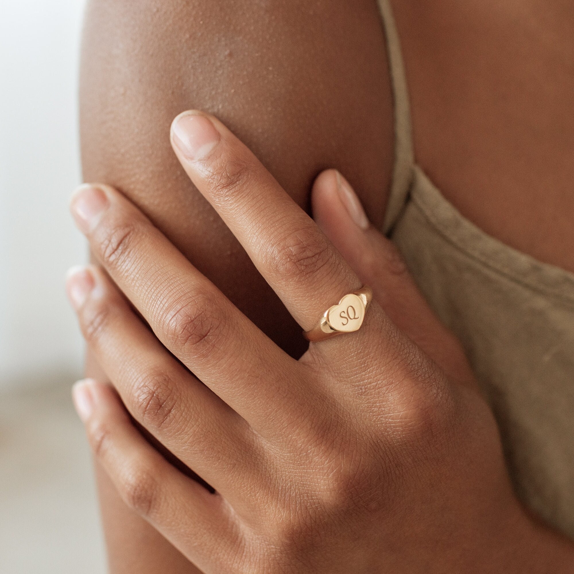Custom Heart Signet Ring by GracePersonalized - Engraved Monogram Ring -Medium Heart Ring -Personalized Birthday Gift for Friend *A0027-E01*