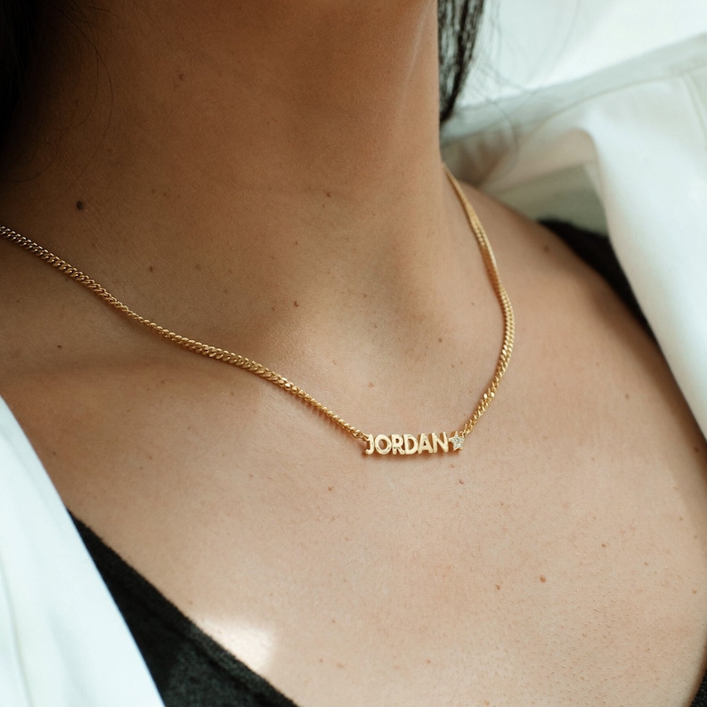 Pave Custom Name Necklace with Curb Chain by GracePersonalized Name Necklaces Personalized Gold Jewelry NABI NECKLACE image 3