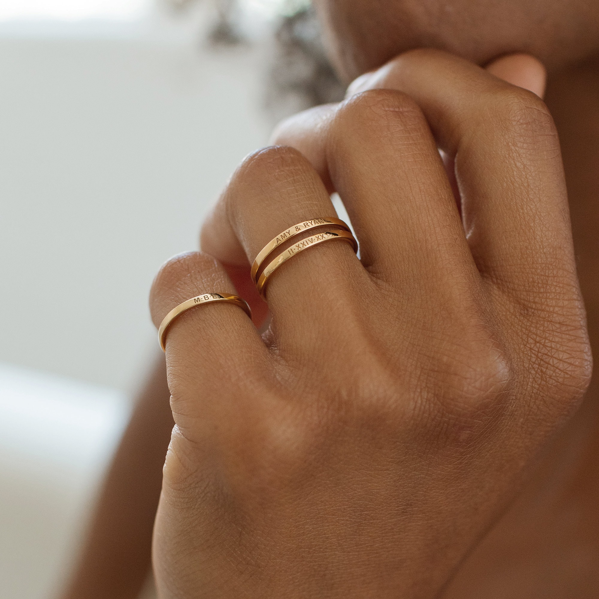 【Grace Personalized】REBECCAリング Dainty Stacking Name Ring by Grace Personalized - Custom