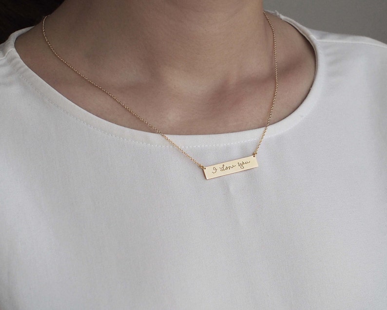 Actual Handwriting Bar Necklace by GracePersonalized Personalized Signature Necklace Silver, Gold, Rose Gold Mothers Gifts image 2