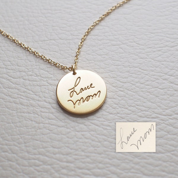 Actual Handwriting Disc Necklace by GracePersonalized - Personalized Circle Necklaces - Memorial Signature - Medium Disk *HADIL NECKLACE*