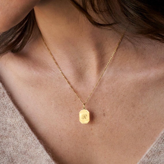 Engraved Initial Pendant Necklace by Gracepersonalized Custom