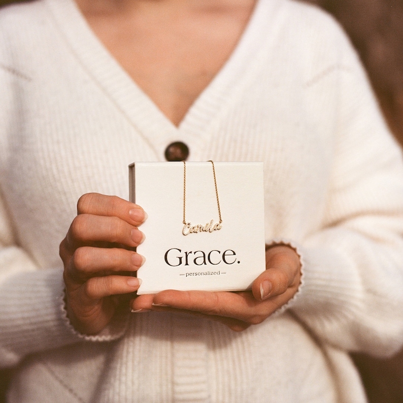 Custom Pavé Script Name Necklace by GracePersonalized Word Necklace with Cable Chain Sentimental Gift NAHOMIE NECKLACE image 9