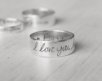Actual Handwriting Band Ring - Personalized Memorial Jewelry  - Sympathy Gift- Father's Day Gifts