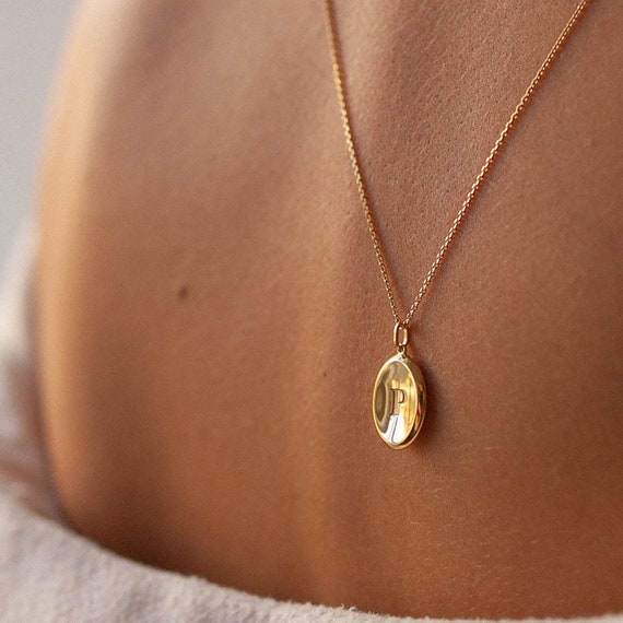 Engraved Oval Pendant Necklace Large Personalized Oval Necklace