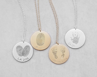 Actual Fingerprint Necklace by GracePersonalized - Personalized Handprint Necklace - Baby Footprints Necklaces - Mother's Day Gifts