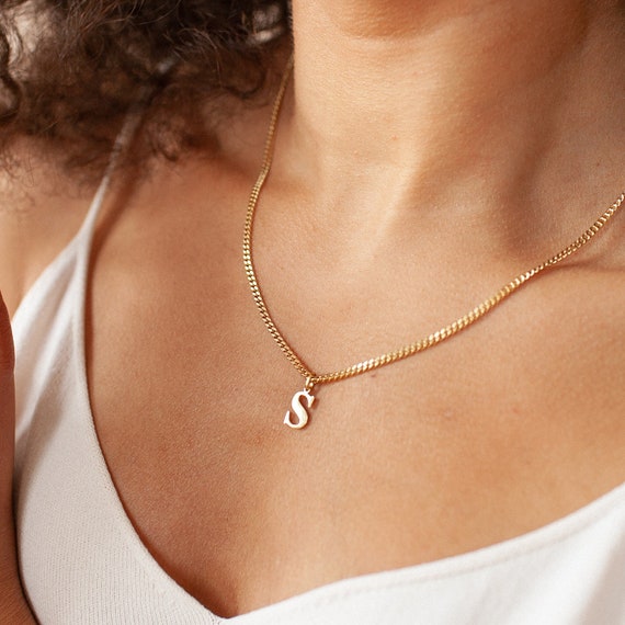 Custom Initial Necklace Block Initial Charm Necklace Gold 