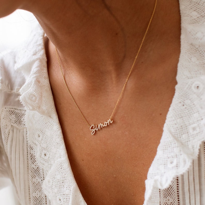 Custom Pavé Script Name Necklace by GracePersonalized Word Necklace with Cable Chain Sentimental Gift NAHOMIE NECKLACE image 2