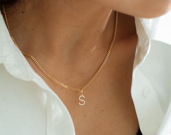 Pavé Minimal Sans Initial Charm Necklace - Minimal Layering Jewelry - Custom Gift for Her | Grace Personalized