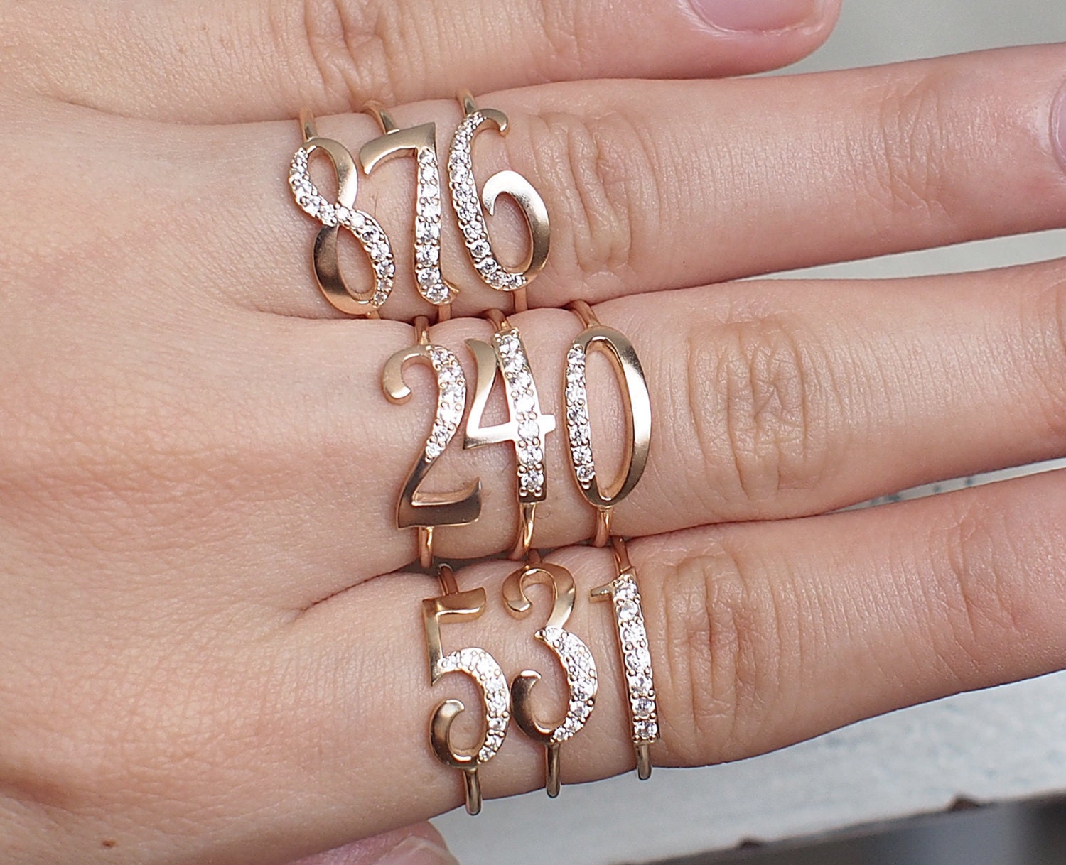 Custom Number Ring Personalized Number Ring with CZ stones Etsy