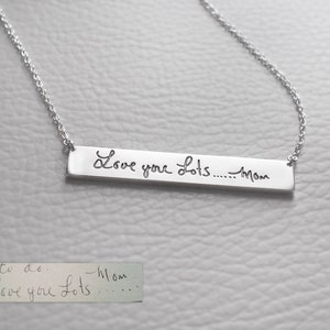 Actual Handwriting Bar Necklace by GracePersonalized Loved One's Handwriting Mother Father Memorial Necklace Meaningful Wedding Gifts image 2