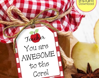 Afdrukbare waarderingskaartjes voor leraren, cadeaukaartje voor leraar You are Awesome | Terug naar school | Einde van school | Appel-thema