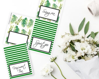 Printable Green and White Food Buffet Cards, Stripe Printable Party Table Tent Cards, Greenery Printable Labels by SUNSHINETULIPDESIGN