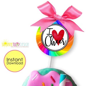 Printable Cheer Party Favor Tags | Cheer Banquet Cupcake Toppers | Cheerleading Team Gift Tags | I love Cheer Squad Tag | INSTANT DOWNLOAD