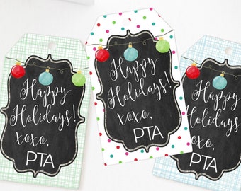 Printable Holiday PTA Tags, Christmas PTA Gift Tags, Printable Teacher Appreciation Holiday Tags by SUNSHINETULIPDESIGN
