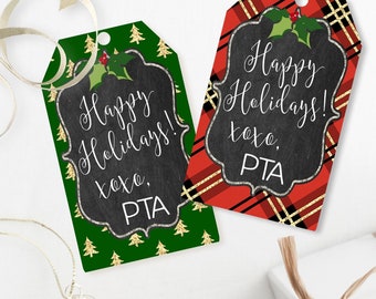 Printable Holiday PTA Tags, Christmas PTA Gift Tags, Printable Teacher Appreciation Holiday Tags by SUNSHINETULIPDESIGN