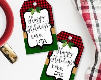 Printable Holiday PTA Tags, Christmas PTA Gift Tags, Printable Teacher Appreciation Holiday Tags by SUNSHINETULIPDESIGN