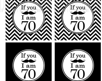 Printable 70th Birthday Mustache Cupcake Toppers and Party Tags by SUNSHINETULIPDESIGN