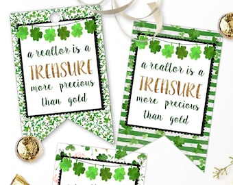 Printable St Patrick's Day Gift Tags, A Realtor is a Treasure Gift Tag, St Patricks Day Gift Tags by SUNSHINETULIPDESIGN