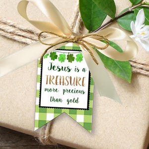 Printable St Patrick&#39;s Day Gift Tags | Christian Gift Tags | Jesus is a Treasure Party Favor Gift Tags | INSTANT DOWNLOAD