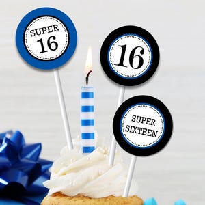 Meilenstein Printable Super 16 Geburtstag | Druckbare 16.Geburtstag Cupcake Toppers | Druckbare Super Sixteen Geschenkanhänger | SOFORTIGER DOWNLOAD
