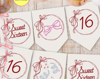 Printable Sweet 16 Banner | Sweet Sixteen Birthday Banner | Hand Drawn 16th Banner | INSTANT DOWNLOAD | Sweet Sixteen Banner