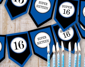 Banner imprimible de cumpleaños número 16 / Banner de cumpleaños número 16 / Banner de cumpleaños para niños y adolescentes / DESCARGA INSTANTÁNEA