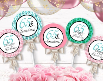 65th Birthday Tags | Printable 65th Birthday Cupcake Toppers | 65th Party Favor Gift Tags | INSTANT DOWNLOAD | Digital Download