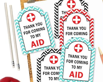Printable Teacher Appreciation Tags, FIRST AID Kit Tags, Teacher Thank you for Coming to my Aid by SUNSHINETULIPDESIGN