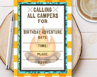 Printable Campout Invitation, Camping Birthday Party Fill in the Blank Invitation, Blank Invite, Instant Download, Backyard campout,