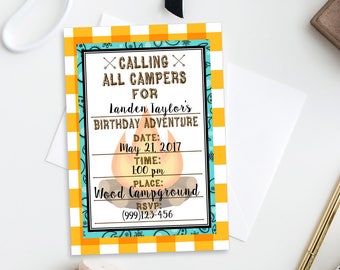 Printable Campout Invitation, Camping Birthday Party Fill in the Blank Invitation, Blank Invite by SUNSHINETULIPDESIGN
