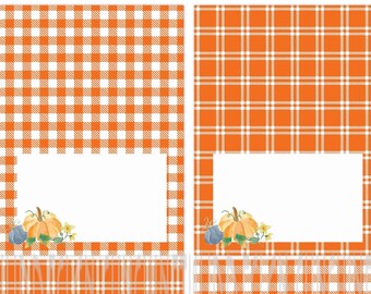 Printable Buffalo Check, Orange and White Plaid Table Tent Cards Labels by Sunshinetulipdesign