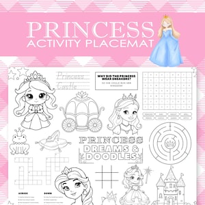 Printable Activity Placemat | Princess Coloring Sheet | Princess Activity Placemat | Dinner Table Activity Placemat for kids | Fairytale