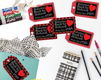 Printable PTSA Tags, Welcome Back To School Gift Tags, Printable Teacher Appreciation, Buffalo Plaid by SUNSHINETULIPDESIGN