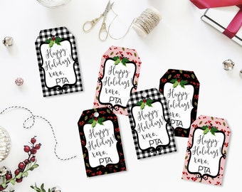 Printable Holiday PTA Tags, Christmas PTA Gift Tags, Printable Teacher Appreciation Holiday Tags by SUNSHINETULIPDESIGN